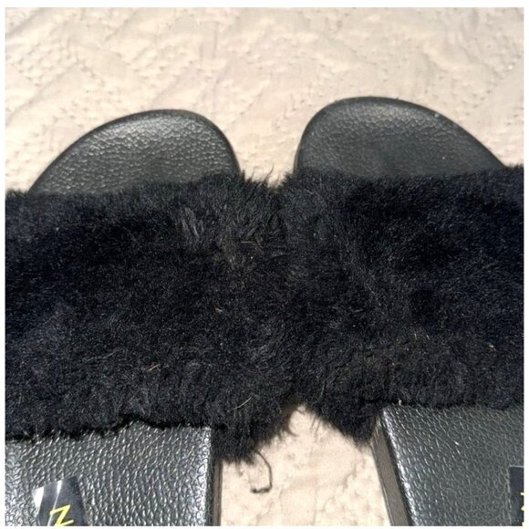 Shein Black Faux Fur Slides Womens Size 39 Casual Slip-On Sandals - Picture 3 of 5